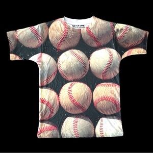 Vintage Baseball Size L (10-12) Athletic Short Sleeve Full Print Polyester Tee